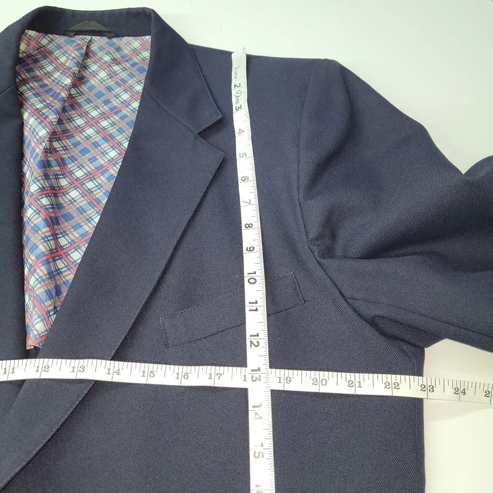 Johnny Carson Men Navy‎ Blue Blazer Sport Coat 44L Vintage Made In USA *Flaw